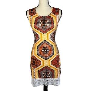 White Mark Orange and Brown Geometric Mini Dress